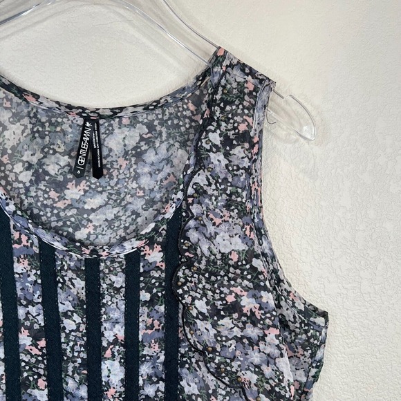 Gentle Fawn Womens Blouse Tank Top Small Gray Floral Ruffle Boho Split Back - Picture 3 of 11